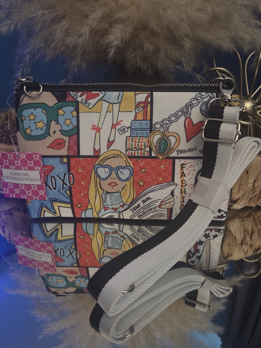 Brighton Glam Girl Crossbody Pouch NWT Fashionista Print Adjustable Strap $100 M